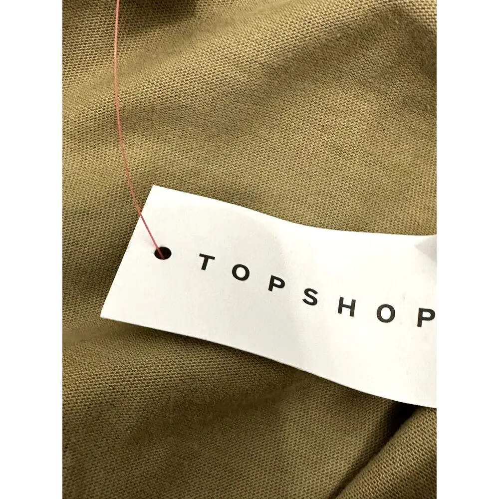 Topshop Shirt Dress Collared V-Neck Long Sleeve Relaxed Fit Beige/Brown 4-6 NWT